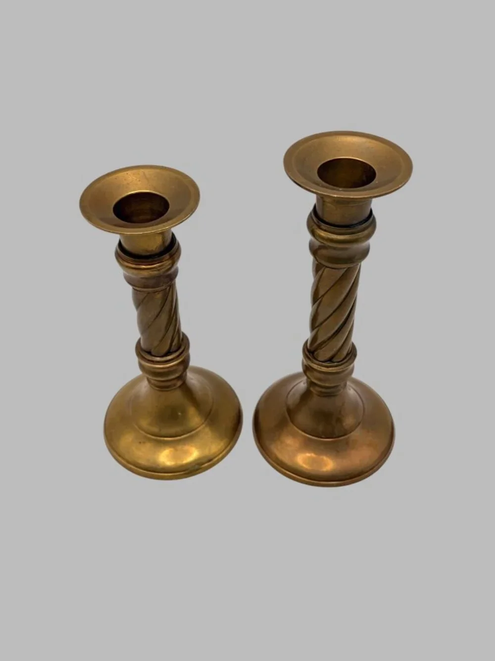 Vintage Solid Brass Candlesticks Set of 2 Twisted Barley Twist India Graduated